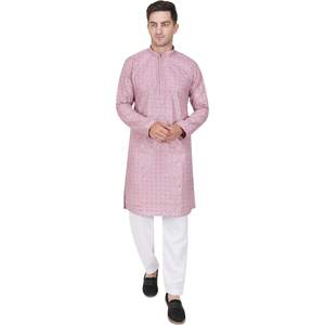 Ensemble Kurta Pajama pour homme Triloki, brodé et orné de paillettes, en rayonne, tenue ethnique indienne traditionnelle, tenue pour Diwali Puja - Product Image 1