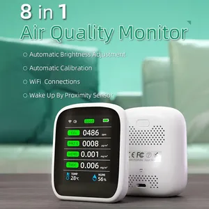 WIFI 8 1 เครื่องตรวจสอบคุณภาพอากาศ CO2 HCHO TVOC PM10 PM25 เครื่องวัดอุณหภูมิความชื้นจอแสดงผล LCD เกรดพลเรือน - Product Image 1
