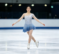 Robe de patinage artistique à manches longues dégradé bleu argenté, dos en V en maille, jupe ornée de strass pour filles adultes, compétition et performance