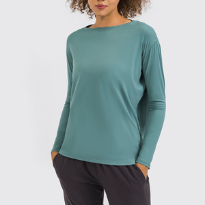 T-<span class=keywords><strong>shirt</strong></span> de <span class=keywords><strong>sport</strong></span> pour <span class=keywords><strong>femme</strong></span>, respirant, doux, couleur chair, logo personnalisé, pour la salle de <span class=keywords><strong>sport</strong></span>, le fitness, le yoga, t-<span class=keywords><strong>shirt</strong></span> ample brossé, manches longues - Product Image 5