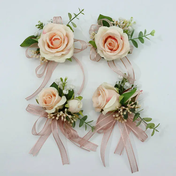 FGH-343 Champagne Serie Rose Eucalyptus Kunstmatige Pols Corsage Kunstmatige Bruids Pols Voor Bloemen Zijde Knop