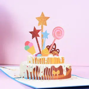 Creative Wedding Employee Anniversary Celebration Card 3D Birthday Card Handmade Paper Carved Star Cake Card