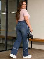Jean baggy taille haute style vintage pour femme, respirant, avec franges, coupe ample, couleur bleue importée (tailles 28-36)
