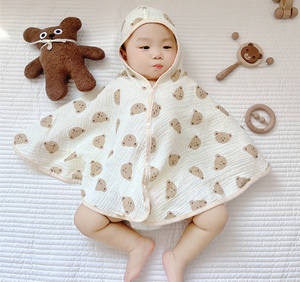 Vente chaude Mignon Fruit Animal Impression Respirant Absorbant Doux Coton Mousseline À Capuche Bébé Serviette <span class=keywords><strong>De</strong></span> <span class=keywords><strong>Bain</strong></span> <span class=keywords><strong>Cape</strong></span> avec Bouton pour Bébé - Product Image 6