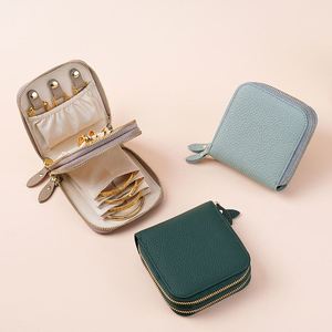 Double Zipper Leather Travel Jewelry Case Portable Multi-compartment Jewelry Storage Box <b>Mini</b> Necklace Earring Organizer <b>Pouch</b> - Product Image 1