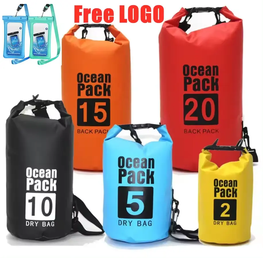 2L 3L 5L 8L 10L 15L 20L 30L 40L botla yüzen yürüyüş kayık islak özel Logo açık PVC okyanus paketi su geçirmez kuru çanta