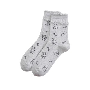 Lace Socks Women Mid Calf Sweet Puppy Print Breathable Sweat Absorbing Regular Casual Socks Solid Color Polyester Fiber - Product Image 5