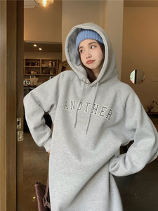 <span class=keywords><strong>Abito</strong></span> lungo con cappuccio personalizzato Oversize <span class=keywords><strong>in</strong></span> pile stampato autunno/inverno Casual <span class=keywords><strong>felpa</strong></span> con cappuccio <span class=keywords><strong>abito</strong></span> da <span class=keywords><strong>donna</strong></span> - Product Image 3