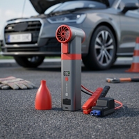 Ventilateur turbo portable et démarreur de secours 2-en-1 avec pompe à air manuelle et affichage numérique pour le sauvetage automobile