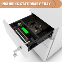 Armoire de classement mobile à 3 tiroirs en acier, avec roulettes anti-basculement et serrure, pour bureau et maison
