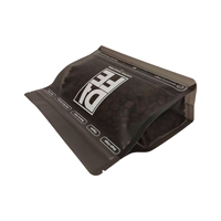 Sachet de café à fond plat bleu sarcelle foncé avec valve, fermeture éclair et fenêtre transparente, imprimé sur mesure, pour emballage de grains entiers