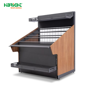 Highbright Slanted <b>Wire</b> Grid Back Wood Grain Side Panel Bakery Bread Display Gondola With Top & Bottom Storage Top & Bottom - Product Image 1