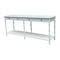 HL615-200 Hamptons Antique Vintage Farmhouse Bois Massif Bambou-jambe Rangement Couloir Blanc Table Console avec Étagères Tiroirs