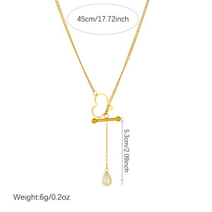 Heart Shape Geometric Necklace Faux Pearl Tassel Pendant Clavicle Chain Everyday Wear - Product Image 4