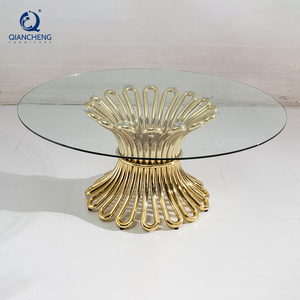 Table à manger moderne en acier inoxydable doré avec dessus en verre transparent pour l'extérieur meubles d'hôtel de mariage table ronde de banquet de mariage - Product Image 2