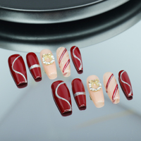Uñas artificiales hechas a mano, estilo festivo rojo, longitud media, alta calidad, reutilizables de fábrica al por mayor.