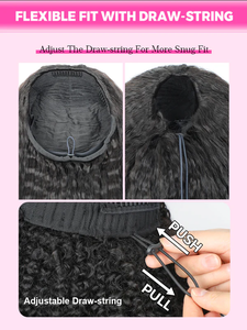 Perruque bouclée mi-tête avec cordon de serrage, 100 % cheveux humains indiens bruts, sans colle, ajustable et respirante, style <span class=keywords><strong>pixie</strong></span> bouclé - Product Image 5