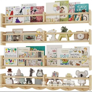 Estantería de madera maciza para niños, estante de almacenamiento montado en la pared de 4 capas para libros, juguetes, decoración del hogar - Product Image 1