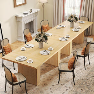 Rectangular Solid Wood Dining Table for 2 People Large Modern Farmhouse Dining Room Furniture with Grooved Wood-Strip Base - Product Image 3