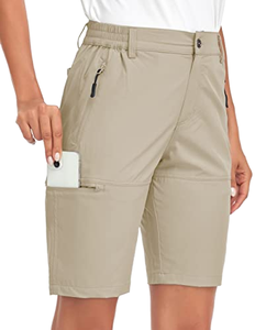 Pantalones Cortos Bermuda Color Caqui para Hombre con Múltiples Bolsillos, Secado Rápido, Cintura Elástica, Ropa Casual para Exteriores - Product Image 1