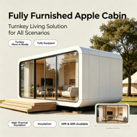 Maison mobile modulaire en conteneur Apple Pod Cabin, en acier, avec chambre et salon, design contemporain, utilisation quotidienne, clé en main, complète