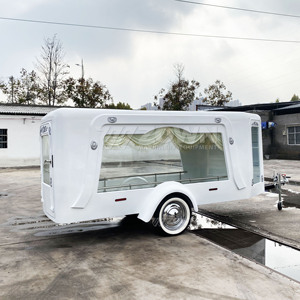 Remorque funéraire à deux roues, carrosserie blanche, compartiment décoratif en verre, remorque pour services commémoratifs - Product Image 1