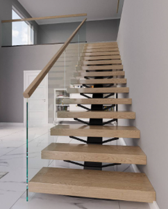 Escalier droit DB Mono Beam | Stringer simple en acier au carbone avec garde-corps de câble et marches en bois pour les maisons modernes <span class=keywords><strong>Oceanview</strong></span> - Product Image 2