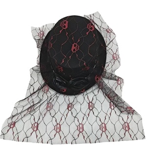 Elegante Sombrero de Copa Gótico con Encaje de Calavera y Velo, Sombrero de Terror Negro y Rojo para Disfraz de Halloween - Product Image 1