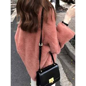 เสื้อสเวตเตอร์คอวีแขนกระดิ่งสีชมพูอมเทา ไซส์เอเชีย S สำหรับผู้หญิง - Product Image 3