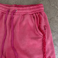 Shorts en velours délavé pour homme, coupe brute, franges, poches plaquées, taille élastique, style Y2K grunge vintage
