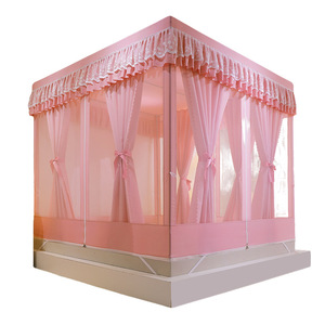 Moustiquaire de lit occultante en polyester à 6 panneaux, style palais, avec fermeture éclair et dentelle, pour usage domestique, anti-poussière - Product Image 5