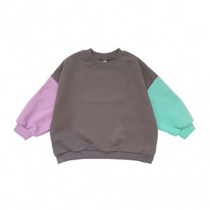 Sudadera de Manga Larga con Bloques de Color para Bebés, Estilo Simple, Cuello Redondo, para Niños Pequeños - Product Image 6