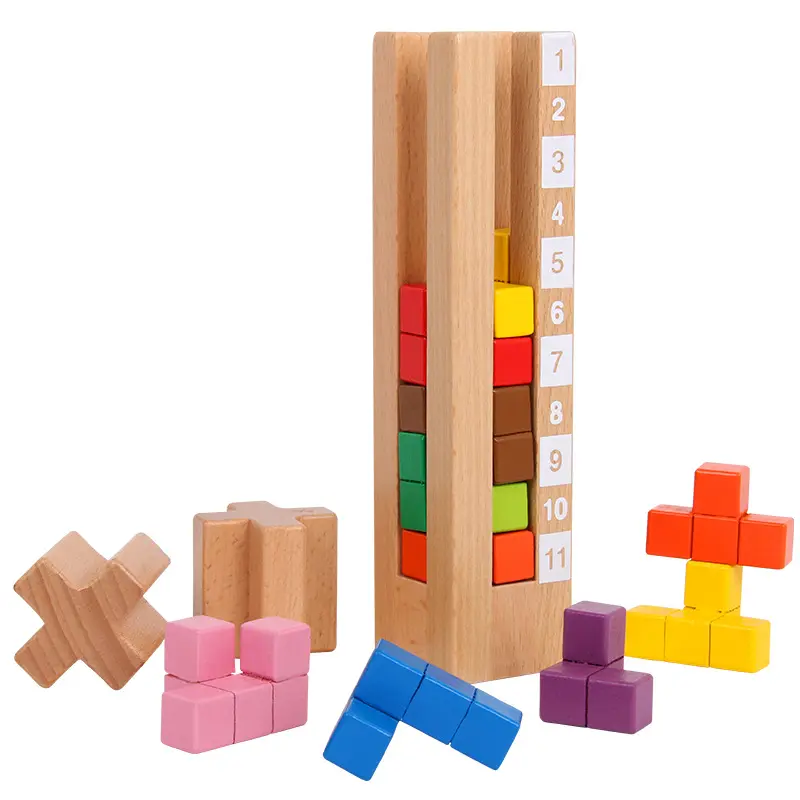 Kid Wooden Stacking Toys Building Blocks Montessori Educational Wooden Toys Logic Training Game Preschool Brain Toy
