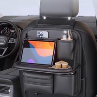 Organisateur de siège arrière de voiture en cuir avec table pliable, sac de rangement suspendu multi-poches, pochette anti-usure pour dossier de siège