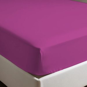 Drap-housse 100% coton couleur fuchsia pour lit français taille 140x190cm - Product Image 1