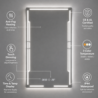Miroir LED intelligent pour hôtel, mural avec détecteur de mouvement commercial, anti-buée, tactile et à intensité variable, affichage de l'heure, IP44 ETL CE OEM