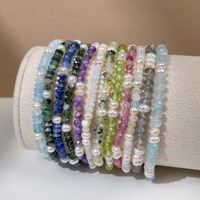 69 Jenis Gelang Manik-manik Batu Permata Alami 3mm untuk Wanita dengan Mutiara Air Tawar, Batu Energi, Hadiah Ulang Tahun