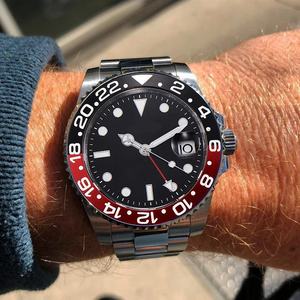 패션 파르니스 40mm 블랙 스테인리스 스틸 다이얼 기계식 오토매틱 남성용 시계 캘린더 GMT 사파이어 크리스탈 남성용 시계 - Product Image 3