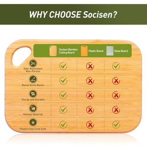 Tabla de cortar de bambú Socisen, rectangular pequeña con asa, para cortar frutas, verduras y pizza - Product Image 4