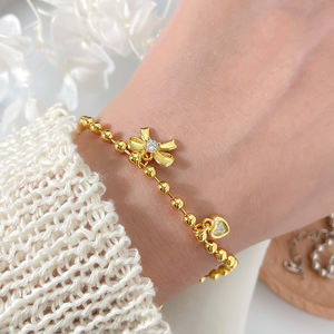 Trendy 18K Gold Plated Cute <b>Bracelets</b> 3MM Beads Charm Heart Bowknot <b>Bracelet</b> for Women - Product Image 2