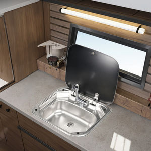 Évier de lavage des mains moderne en acier inoxydable 304 léger avec couvercle en verre trempé pour intérieur de véhicule, <span class=keywords><strong>caravane</strong></span>, camping-car - Vente chaude - Product Image 5