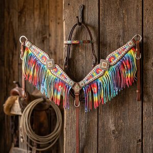 Rainbow Beaded Durable Genuine Leather Western Saddle Customizable Color & Size Lightweight <b>Top</b> Trending Seasonal Horse Tack - Product Image 2