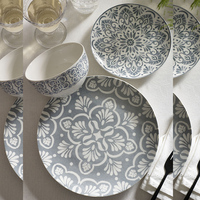 Ensemble de dîner gris à carreaux marocains, cadeau de Noël, vaisselle pour restaurant, mariage, motif personnalisé, assiette en céramique