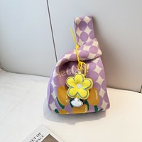 Tas Rajut Wanita Berkualitas Tinggi, Motif Panel, Terbuka, Hadiah Personal, Tali Pergelangan Tangan, Tas Jinjing Rajut Musim Panas