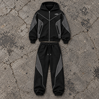 Ensemble de survêtement personnalisé pour homme, imprimé, délavé, en coton épais, avec sweat à capuche zippé et pantalon de survêtement surdimensionné