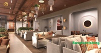 Comptoir de bar de luxe au design graphique élégant pour café-lounge, mobilier de bar de salon d'hôtel moderne, canapé avec ensemble de table