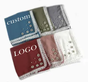Custom Logo High Quality MEDINA SILK Long Chiffon Women Shawl Hijab Scarf Plain Pearl Premium Heavy Chiffon Hijab