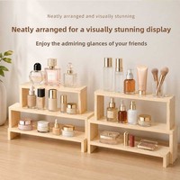 Ensemble de 3 supports de présentation en bois de pin naturel en forme de U à plusieurs niveaux pour comptoir, collection de parfums et cosmétiques, présentoir en bois