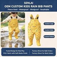 Salopette de pluie unisexe pour tout-petits avec couvre-chaussures, salopette de pluie imperméable en PU avec poche à motif de dessin animé, pantalon de pluie pour enfants pour jeux dans la boue en extérieur