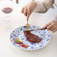 Service de vaisselle en porcelaine Fine, bleu et blanc, impression florale, vaisselle de Table, assiettes à dîner faites à la main, réglage de Table